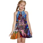 Beauty Stained Glass Castle Building Kids  Halter Collar Waist Tie Chiffon Dress