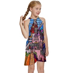 Kids  Halter Collar Waist Tie Chiffon Dress 