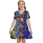 Beauty Stained Glass Castle Building Kids  Short Sleeve Tiered Mini Dress