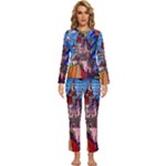 Beauty Stained Glass Castle Building Womens  Long Sleeve Lightweight Pajamas Set