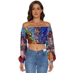 Long Sleeve Crinkled Weave Crop Top 