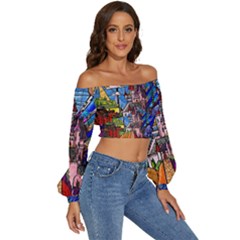 Long Sleeve Crinkled Weave Crop Top 