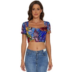 Short Sleeve Square Neckline Crop Top  