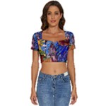 Beauty Stained Glass Castle Building Short Sleeve Square Neckline Crop Top 