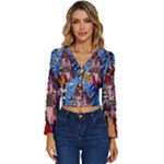 Beauty Stained Glass Castle Building Long Sleeve V-Neck Top