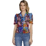 Beauty Stained Glass Castle Building Puffed Short Sleeve Button Up Jacket