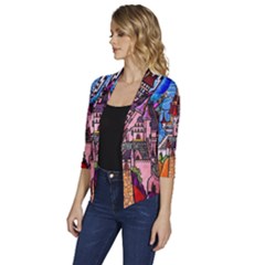Women s Draped Front 3/4 Sleeve Shawl Collar Jacket 