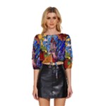 Beauty Stained Glass Castle Building Mid Sleeve Drawstring Hem Top