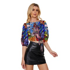 Mid Sleeve Drawstring Hem Top 