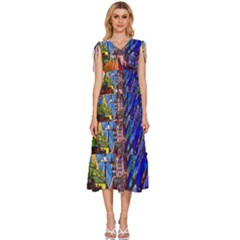 V-Neck Drawstring Shoulder Sleeveless Maxi Dress 
