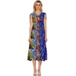 Beauty Stained Glass Castle Building V-Neck Drawstring Shoulder Sleeveless Maxi Dress