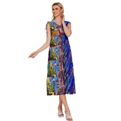 V-Neck Drawstring Shoulder Sleeveless Maxi Dress 