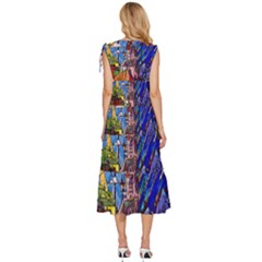 V-Neck Drawstring Shoulder Sleeveless Maxi Dress 