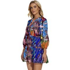 V-Neck Placket Mini Dress 