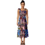 Beauty Stained Glass Castle Building Tie-Strap Tiered Midi Chiffon Dress