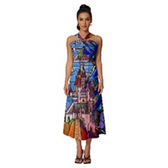 Sleeveless Cross Front Cocktail Midi Chiffon Dress 