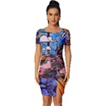 Beauty Stained Glass Castle Building Fitted Knot Split End Bodycon Dress