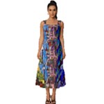 Beauty Stained Glass Castle Building Square Neckline Tiered Midi Dress