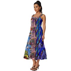 Square Neckline Tiered Midi Dress 