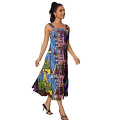 Square Neckline Tiered Midi Dress 