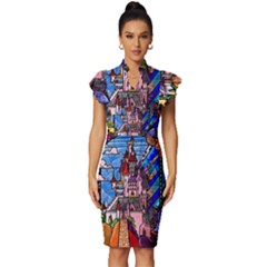 Vintage Frill Sleeve V-Neck Bodycon Dress 