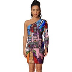 Long Sleeve One Shoulder Mini Dress 