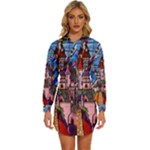 Beauty Stained Glass Castle Building Womens Long Sleeve Shirt Dress