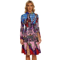 Long Sleeve Shirt Collar A-Line Dress 