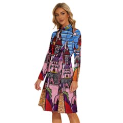 Long Sleeve Shirt Collar A-Line Dress 