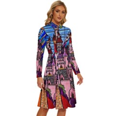 Long Sleeve Shirt Collar A-Line Dress 