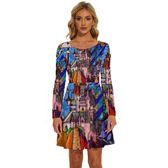 Long Sleeve Wide Neck Velvet Dress 