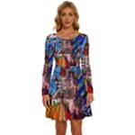 Beauty Stained Glass Castle Building Long Sleeve Wide Neck Velvet Dress