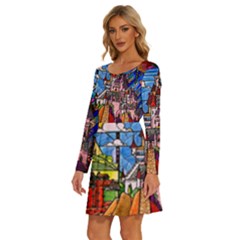 Long Sleeve Wide Neck Velvet Dress 