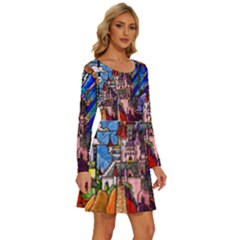 Long Sleeve Wide Neck Velvet Dress 