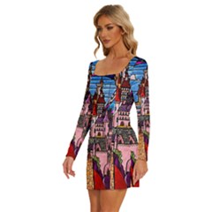 Long Sleeve Square Neck Bodycon Velvet Dress 
