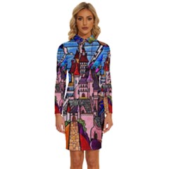 Long Sleeve Shirt Collar Bodycon Dress 