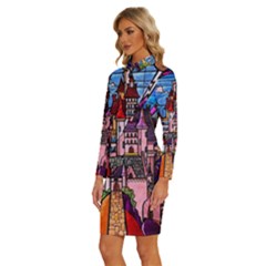 Long Sleeve Shirt Collar Bodycon Dress 