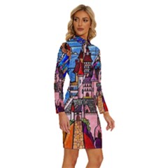 Long Sleeve Shirt Collar Bodycon Dress 