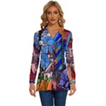 Beauty Stained Glass Castle Building Long Sleeve Drawstring Hooded Top