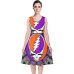 Gratefuldead Grateful Dead Pattern V-Neck Midi Sleeveless Dress 