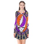 Gratefuldead Grateful Dead Pattern Long Sleeve V-neck Flare Dress