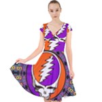 Gratefuldead Grateful Dead Pattern Cap Sleeve Front Wrap Midi Dress