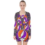 Gratefuldead Grateful Dead Pattern V-neck Bodycon Long Sleeve Dress