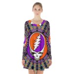 Gratefuldead Grateful Dead Pattern Long Sleeve Velvet V-neck Dress