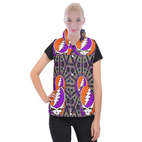 Gratefuldead Grateful Dead Pattern Women s Button Up Vest from ArtsNow.com