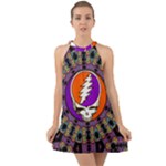 Gratefuldead Grateful Dead Pattern Halter Tie Back Chiffon Dress