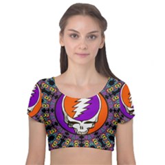Velvet Short Sleeve Crop Top  