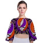 Gratefuldead Grateful Dead Pattern Tie Back Butterfly Sleeve Chiffon Top