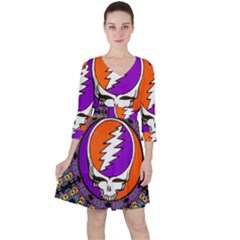 Quarter Sleeve Ruffle Waist Dress 