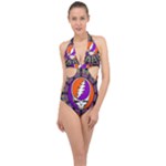 Gratefuldead Grateful Dead Pattern Halter Front Plunge Swimsuit